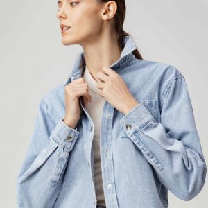 Denim button front shacket