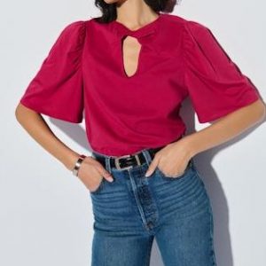 Raspberry twist neck tee