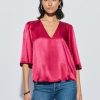 Raspberry satin v neck flutter