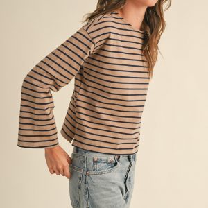 Taupe/navy l/s stripe