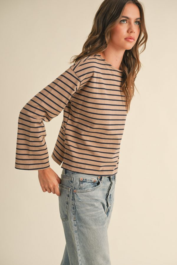 Taupe/navy l/s stripe