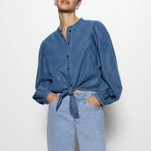 Tie waist denim top