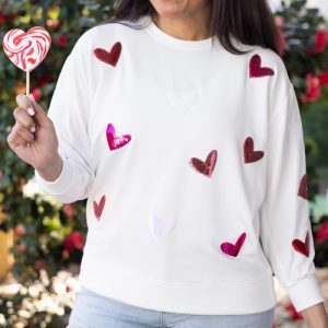 White sequin heart sweatshirt