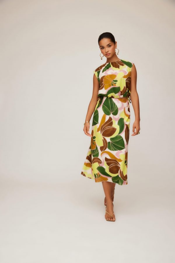 Yellow/brown floral midi