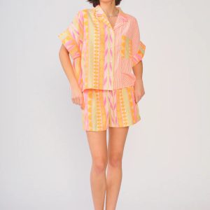 Pink/yellow multi button up