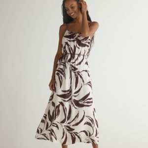 Bella Dahl Moroccan Palm Print Dress Brown White Print