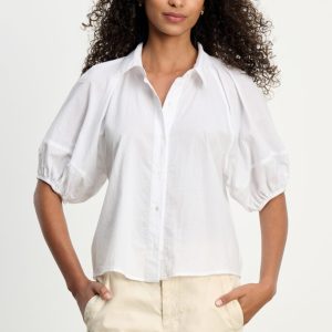 Velvet Autumn White Bubble Sleeve Top