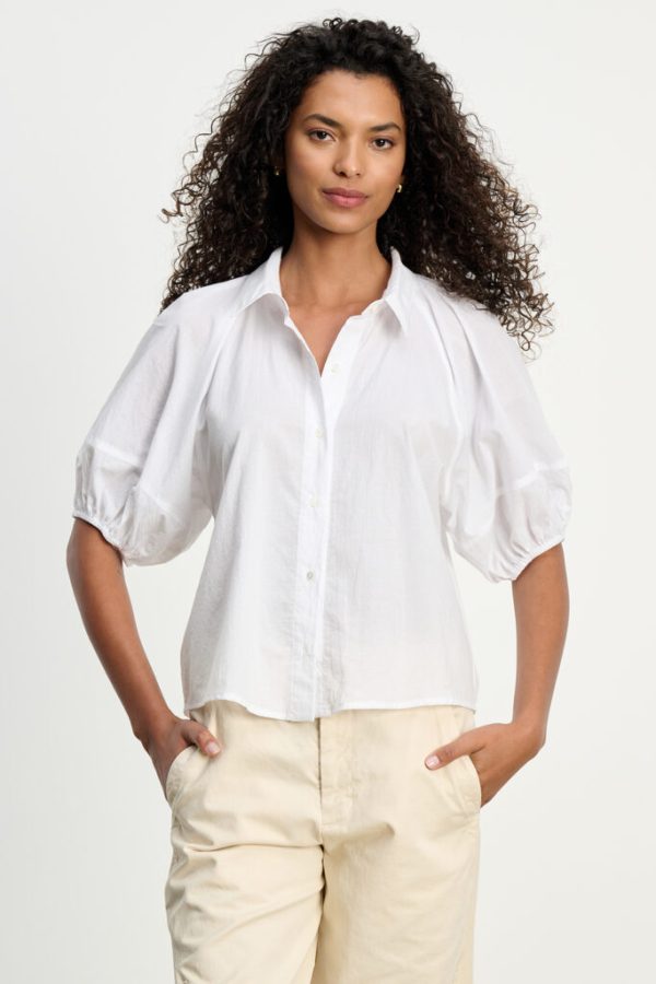 Velvet Autumn White Bubble Sleeve Top
