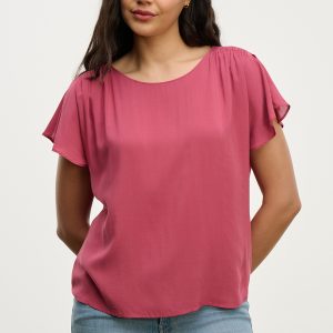 Velvet Pink Sleeveless Flutter Blouse