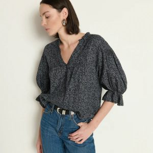 Nation Scarlet Navy Floral Pintuck