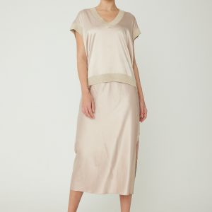 Js71 Wendy Beige Satin Two Piece Set