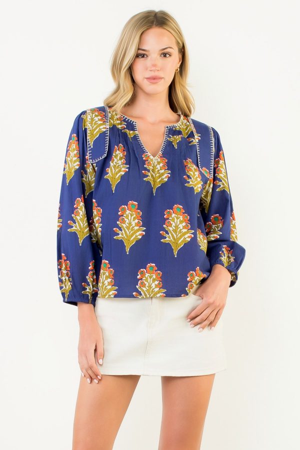 THML Floral Brown Green Top