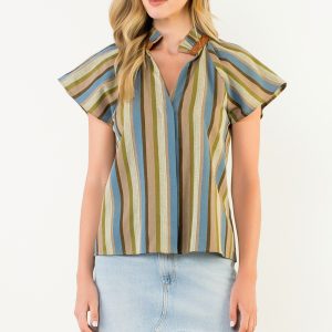 THML Blue Green Stripe Top