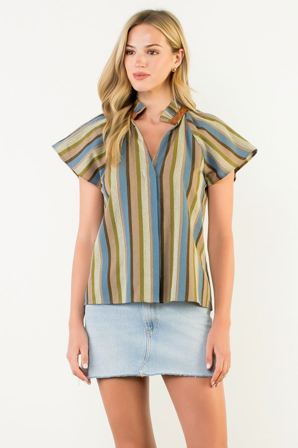 THML Blue Green Stripe Top
