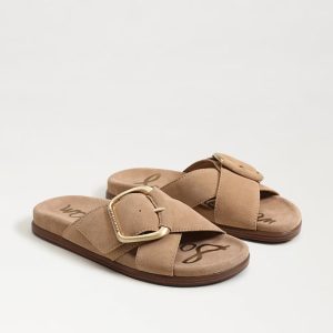 Sam Edleman Darla Tan Suede Buckle Slide