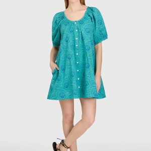 Livro Shells Teal Button Front Dress