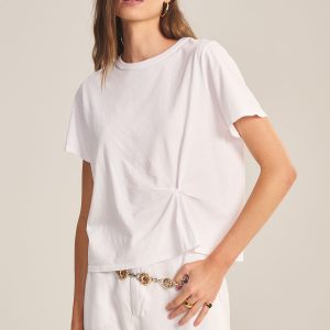 Velvet Rhou White S/s Knot Front Tee