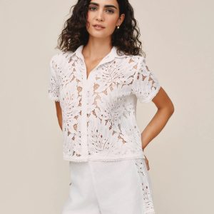 Bella Dahl White Lace Button Down