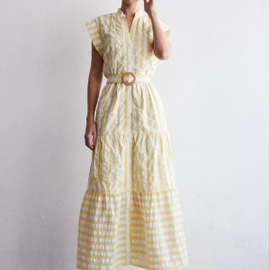 JS71 Aliza Yellow White Stripe Maxi