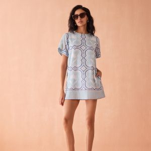 Omika Adi Blue Tile Print Dress