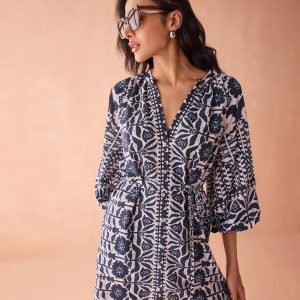 Omika Mila V Neck Blue Floral Mini