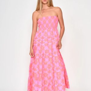 Dra Pink/Coral Floral Strapless Dress