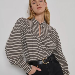 Nation Jean Stripe Keyhole Top