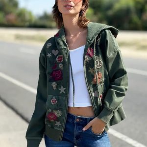 Camp Happy Green Embroidered Hoodie