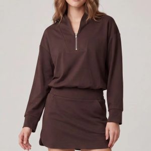Brown Half Zip And Skort Set