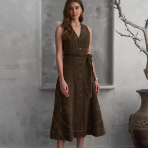 Brown Western Detail Stitch Dress