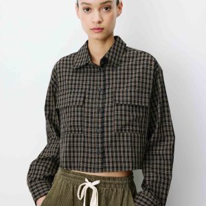 Azelle Black And Cream Plaid Shirt