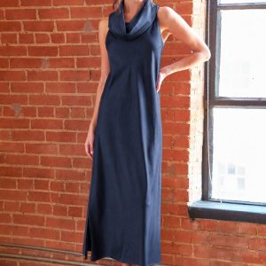 Finley Navy Satin Cowl Neck Dress